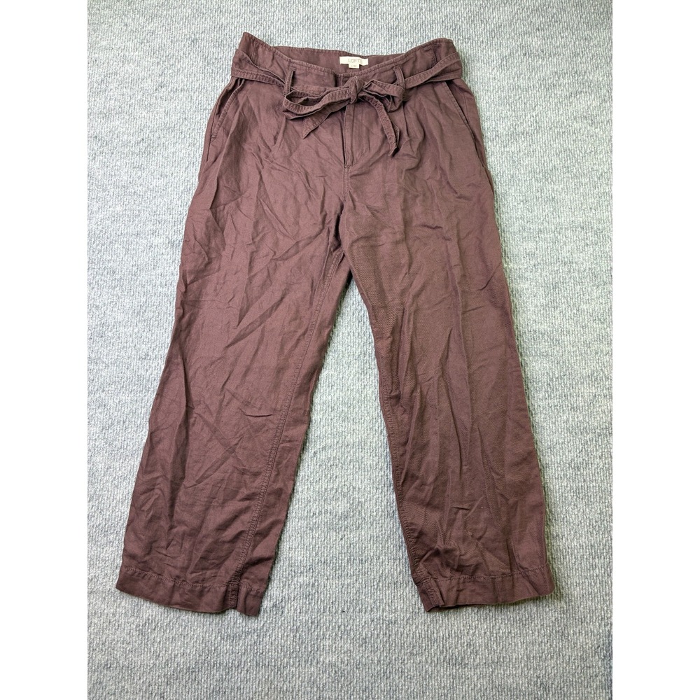LOFT Womens Size 8 Brown Linen Cotton Blend Tie Waist Cropped Ankle Pants